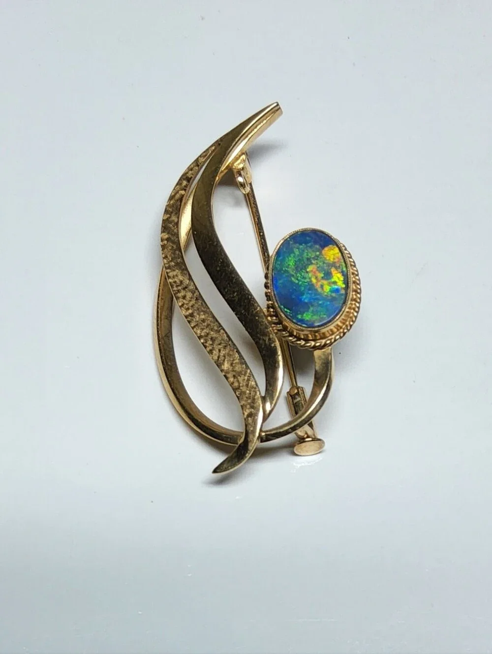 Vintage 10K Solid Yellow Gold Semi-Black Opal Dual-Textured